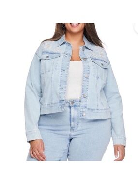 NWT Lane Bryant denim embroidered cropped jean jacket size 2X